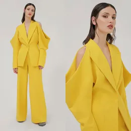 Unikalne design Yellow Women Pants odpowiada luźne matka panny młodej wieczorna impreza blezer gościnna