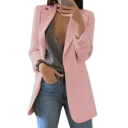 Damskie garnitury Blazers Kobiety Solidny kolor Długie rękawie duże kieszenie Blazer Suit Office Lady Lapel Open Stitch Cardigan Blazer Kurtki Zespół DE Blazers 230223