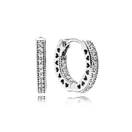Sparkling Heart Hoop Earrings 925 Sterling Silver for Pandora Wedding Party Jewelry for Women Men Girlfriend Gift CZ Diamond HIP HOP Earring with Original Box