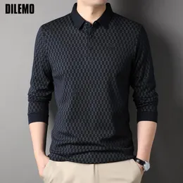 Polo da uomo Top Grade Wool 4.7% Traceless Fashion Brand Luxury Simple Mens Polo Shirt Casual Designer manica lunga Top Abbigliamento uomo 230223