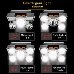 5 LED LED Camping مصباح الأمامي المصابيح الأمامية القابلة لإعادة الشحن مع مصباح رأس قوي مع 18650 بطارية في الهواء الطلق في الهواء الطلق مصباح المصباح ضوء الرأس ضوء الرأس