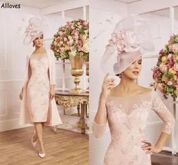 Румяна розовая оболочка мать платья невесты с длинной шифоновой курткой на мысе кружево аппликативные женские женские платья для вечеринок для свадьбы Cl1899
