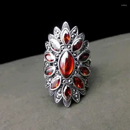 Küme halkaları moda mücevher s925 sterling gümüş retro thai ring abartılı atmosferik işaret parmak kadın