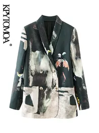 レディースジャケットKpytomoa女性ファッションネクタイダイプリントパッチワークブレザーコートヴィンテージロングスリーブポケット女性アウターウェアシックベステフェム230222