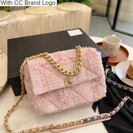 CC Evening Bags Classic 19 Designer Evening Bag Women Crossbody Chain Tygväskor Pink Shoulder Purse Flap Tweed Handbag Metal Houndstooth 19 Series Tweed Quilted