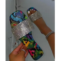 Beach Open Summer Rhinestone Slippers Fashion Toe Flat Sandals Outdoor Casual Women's Shoes Plus Size 43 693 682