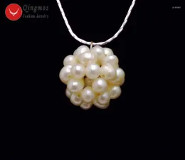 Ras du cou Qingmos blanc naturel perle travail manuel tissage 18-20mm boule ronde pendentif collier pour femmes argent plaqué chaîne Chokers