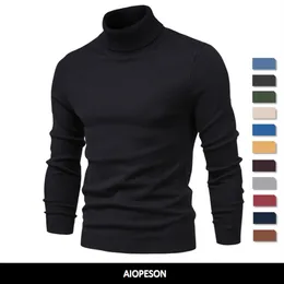 Мужские футболки, зимний свитер с воротником, повседневный однотонный теплый пуловер высокого качества с тонким вырезом и длинным рукавом 230223