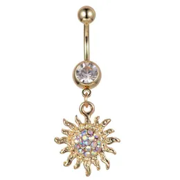 Navel Bell Button Rings D0700 Gold Clear Ab Sunflower Belly Ring 14Ga 10Mm Length Drop Delivery Jewelry Body Dhgarden Dhjkv