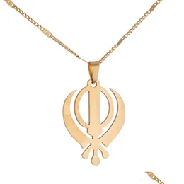Colares pendentes colar de aço inoxidável colar sikhismo sikh khanda jóias sikhs entrega de gota religiosa pingentes dhotl