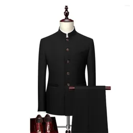 남자 양복 m-6xl 플러스 사이즈 남성 중국 튜닉 만다린 칼라 공식 정장 슬림 핏 앞면 버튼 일본 학교 유니폼 신랑 드레스