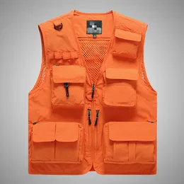 Giubbotti da uomo estate vneck uomini utility tattico sicurezza arancione sicurezza senza maniche da caccia per pesca maschio abbigliamento sportivo casual 7xl 230223