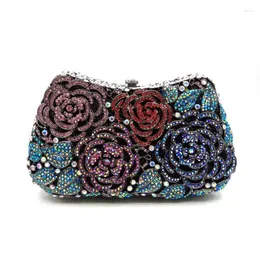 Kvällspåsar Fashion Women Party Handväska diamanter Elegant Purses Luxury Clutch Bridal Wedding Rose Flower Crystal Bag