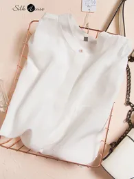 قمصان بلوزات النساء المصمم الأقلية مخفية تصميم زر جولة الرقبة الحرير أزياء ol الرياح التوت الجيب واحد 230223