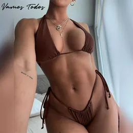 Kadın Mayo Vamos Todos 2021 Yaz Kahverengi String Bikini 2 Parça Set Kadın Seksi Plaj Kıyafet Banyo Yüzme Takım Sıcak Mayo Ücretsiz Boyut