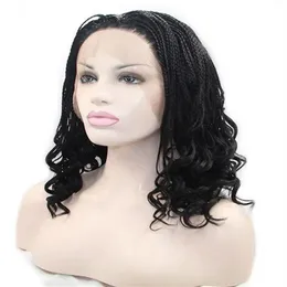 Afro -americano Longo Synthetic Braid Lace Front Wigs para mulheres resistentes ao calor Micro Micro Suriled Hair300z