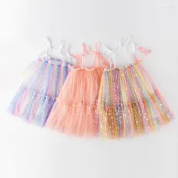 Vestidos de menina 2023 roupas de bebê moda bolo estrela decoração laço estilingue vestido princesa saia inchada bonito traje de aniversário