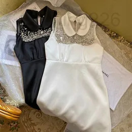 designer Mini Dress Luxurious Crystals Sleeveless Peter Pan Collar Short Dresses Womens Designer Bodycon Holiday Gown ST6T