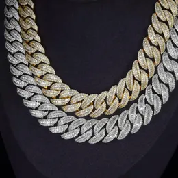 19mm 16-24inch Gold Plated 925 Sterling Silver Bling Full CZ Miami Cuban Chain Necklace Punk Hiphop Rapper Jewelry for Men