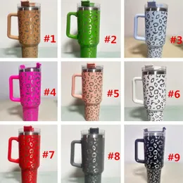 40oz Reusable Tumbler Cow print Leopard with Handle and Straw Stainless Steel Insulated Travel Mug Tumbler Insulated Tumblers Keep Drinks Cold GG0223