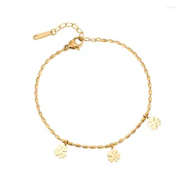 Braccialetti con ciondoli Lunghezza 15 cm 5 cm Bellissimo bracciale con tre fiori in acciaio inossidabile con catena ovale per gioielli da donna, regalo d'amore