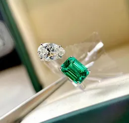 INS de jóias de moda anéis de casamento 925 Sterling Silver Water Grop Emerald CZ Diamond Gemtones Party Eternity Women Women Open Ajuste Ring Gfit