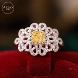 Cluster Rings Aazuo Natural Yellow Diamond 18K Solid Gold Square Lace Shape Ring Gife For Woman Upscale Trendy Senior Party Fine Jewelry