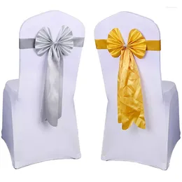 Chaves de cadeira Capas de cetim decorativo Caixa de elasticidade projetada por arco para eventos de casamento Decoração de cozinha em casa de banquete
