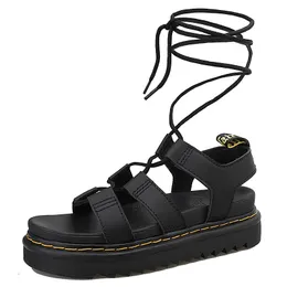 Sandali Donna Estate Piattaforma con zeppa Vera pelle INS Scarpe con tacco medio Donna Sexy Cinghie incrociate Calzature da esterno 230223