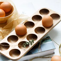 Storage Bottles Japanese Style Wooden Double Row Egg Box Log Tray Anti-shatter Protection Frame Holder Kitchen Accessories