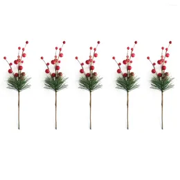 Decorative Flowers Christmas Decor Floral Holly Craft Diy Hand Greenery Wreaths Flower Cones Pines Fake Berries Stems Pick Berry Red