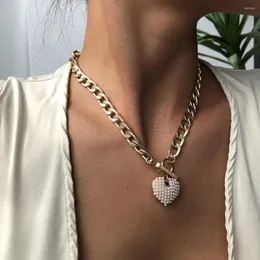 Choker HYSECMAO Punk Simulated Pearl Love Heart Pendant Necklace For Women Fashion Gold Color Metal Chain Clasp Necklaces Party Jewelry