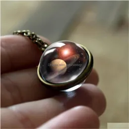 Anhänger Halsketten Neba Galaxy für Frauen Männer Doppelseitig drehbar Galss Universum Planet Kunst Bild Ketten Modeschmuck Drop Deli Dhvd1