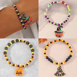 Urok Bracelets 1 PC Halloween Dyniowa Bransoletka Kreatywna czapka Orange Purple Czarne koraliki ryżowe Regulowane bransoletki biżuteria