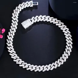 Choker Beaqueen Trendy Big Chain Link Naszyjnik przezroczysty biały pełny sześcienne kamienie cyrkonia Hiphop Rock Party Biżuteria dla kobiet N026