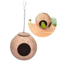 Forniture per piccoli animali Nido di uccello Caldo anti-morso Gabbia per casa Mangiatoia Guscio di cocco Capanna Pet Pappagallo Pappagallini Giocattolo appeso Decor