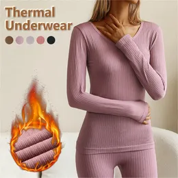Conjuntos de roupa interior feminina térmica para mulheres outono inverno manga longa algodão quente longo john body shaper sleepwear pijama bodysuit roupas 230223