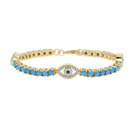 Link Chain New Turquoises Eye Paved Simple Classic Bangle Gold Color 3mm Blue Stone Charm Tennis Bracelet For Women Fashion Jewelry G230222