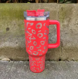 Auf Lager!!! 40oz Leopard Edelstahlbecher mit Griff Wasserflasche Tragbare Outdoor-Sportbecher Bierkrug Isolierung Reisen Isolierflasche Flaschen A0062