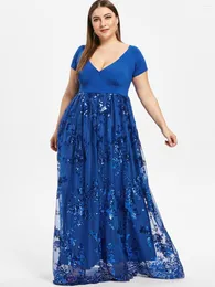 Casual Dresses Women Elegant Plus Size 5XL Sequined Floral Long Maxi Formal Dress Plunging Neck Floor Length Sparkly Party Vestidos