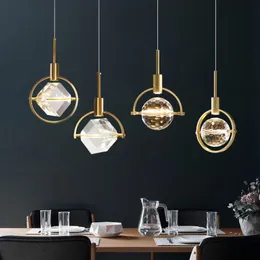 Tavan Işıkları Nordic Restoran Lambası Tek Kafa Yuvarlak Yatak Odası Başucu Yaratıcı Bar Adası Kolye Led Modern Lüks Kristal Chandelierceil