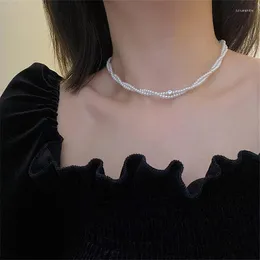 Pendant Necklaces Korean Elegant Double Laye Imitation Pearl Bead Necklace For Women Zircon Charm Wedding Party Jewelry Collier Femme E114