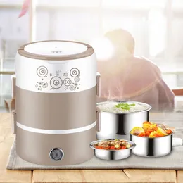 Lunchlådor 220V Rostfritt stål Electric Heat Box Home Office Steaming Rice Cooker Cooking Food Warmer Container Måltid 230222