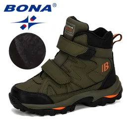 Кроссовки BONA Style, зимние детские зимние ботинки для мальчиков и девочек, модная непромокаемая теплая обувь, детские толстые нескользящие ботинки средней длины 230223