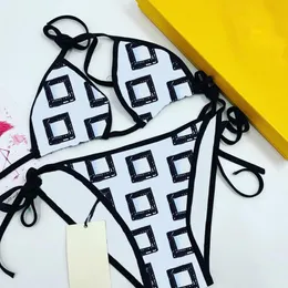 Personlighet Bandage Tryckt baddr￤kt Textil Vintage Letter Badkl￤der f￶r kvinnor Summer Vacation Beach Bikini Set