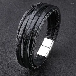 Braccialetti con ciondoli Multistrato Nero Marrone Fibbia magnetica Bracciale in pelle da uomo alla moda per bracciale Magnete intrecciato a mano Regalo retrò Uomo