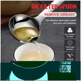 Cooking Utensils 304 Stainless Steel Soupspoon Colander Long Handle Filter Grease Oil Soup Separation Spoon Kitchen Drop Delivery Ho Dh5Gj