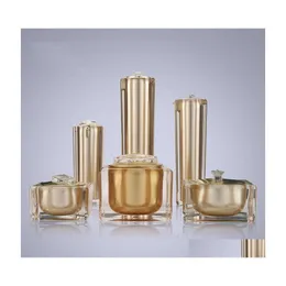 Butelka perfum 15G 30G 50G 30 ml 50 ml 100 ml pusty złoty kwadratowy kształt Kształt płyny akrylowej pompka kremowa kosmetyka luksusowy słoik bokowy drop dhvy