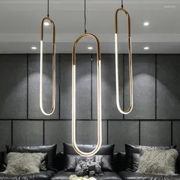 Pendant Lamps Modern U Shape Gold Lights Wrought Iron Energy Saving Tube Led Luminaire Suspension Lamp For Bar Living Room Bedroom