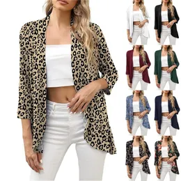 Women's Blouses Shirt Fashion Autumn and Winter Cardigan Coat Casual Print 34 Sleeves Open Front Tops Slim Ruffle Jacket 230223